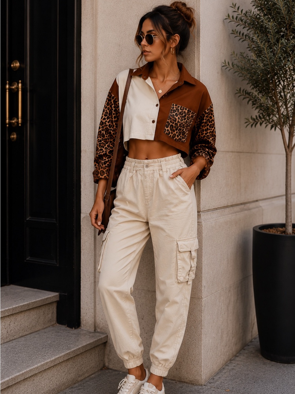 Forever 21 Cream Elastic Waist Pants